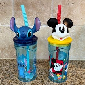 Bundle Mickey Mouse and Stitch 3D Straw Tumblers